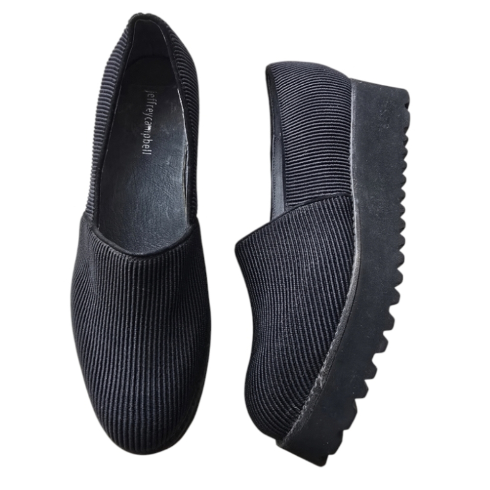 Jeffrey Campbell Black Ribbed Platform Slip-On Loafers